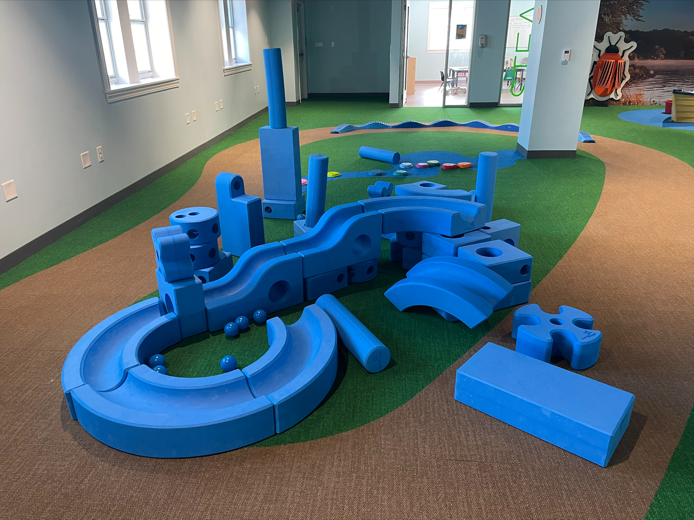 Buildable soft blocks in the track and field area of the Children's Museum at Saratoga