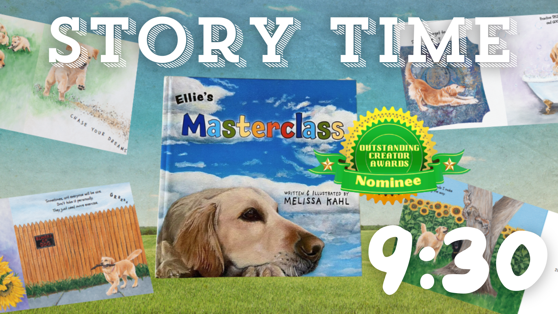 Ellie’s Master Class A graphic for the Story Time event with pictures of book covers